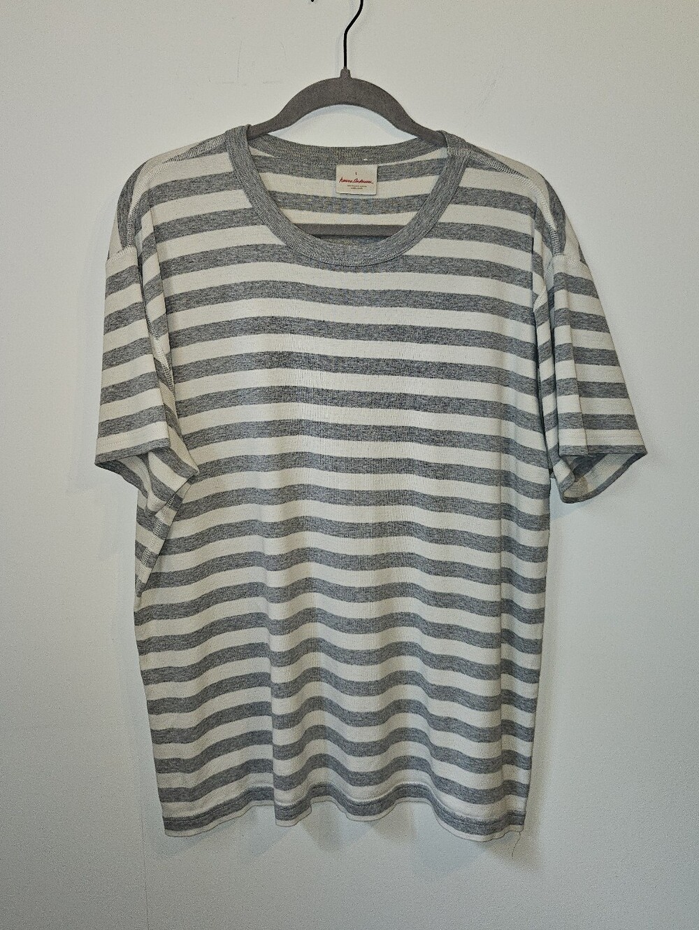 Hanna Andersson Striped Gray and White Organic Cotton Women T-Shirt Large
